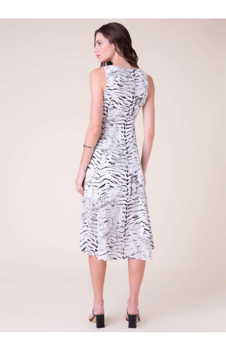 Vestido Midi Seda Animal Print Branco