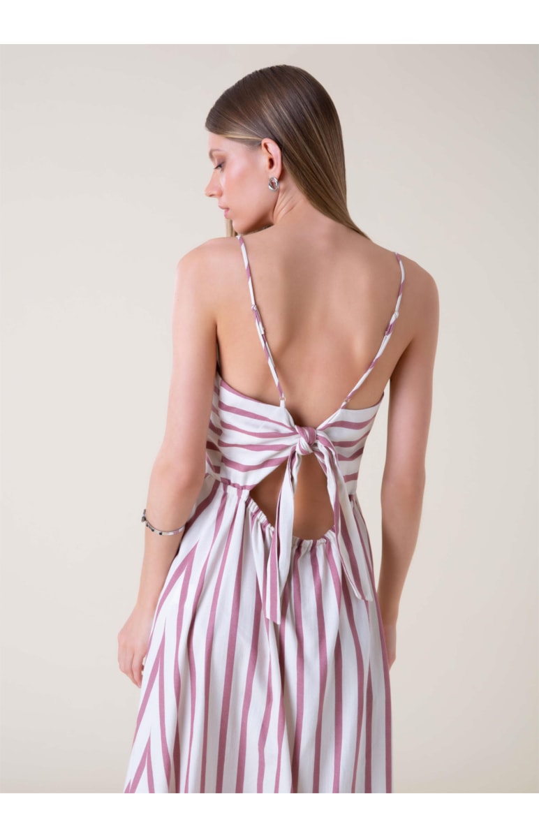 Vestido Midi Visco Listrado Rosa Dirty