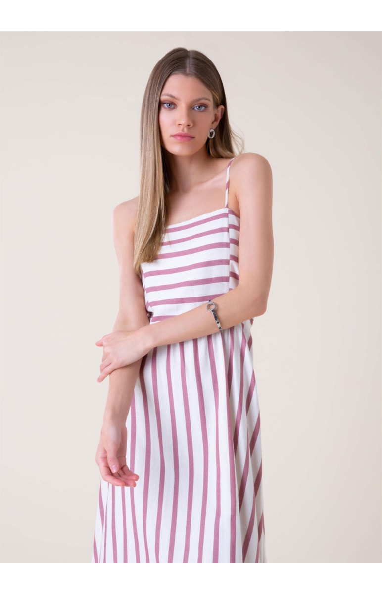 Vestido Midi Visco Listrado Rosa Dirty