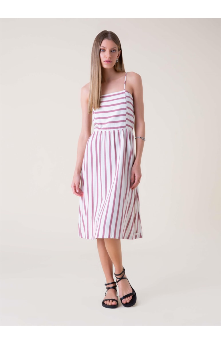 Vestido Midi Visco Listrado Rosa Dirty