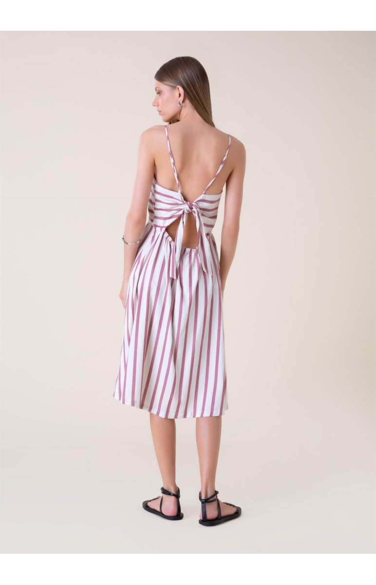 Vestido Midi Visco Listrado Rosa Dirty