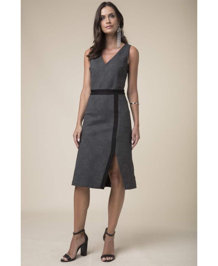 Vestido Midi Xadrez Xadrez C/Preto