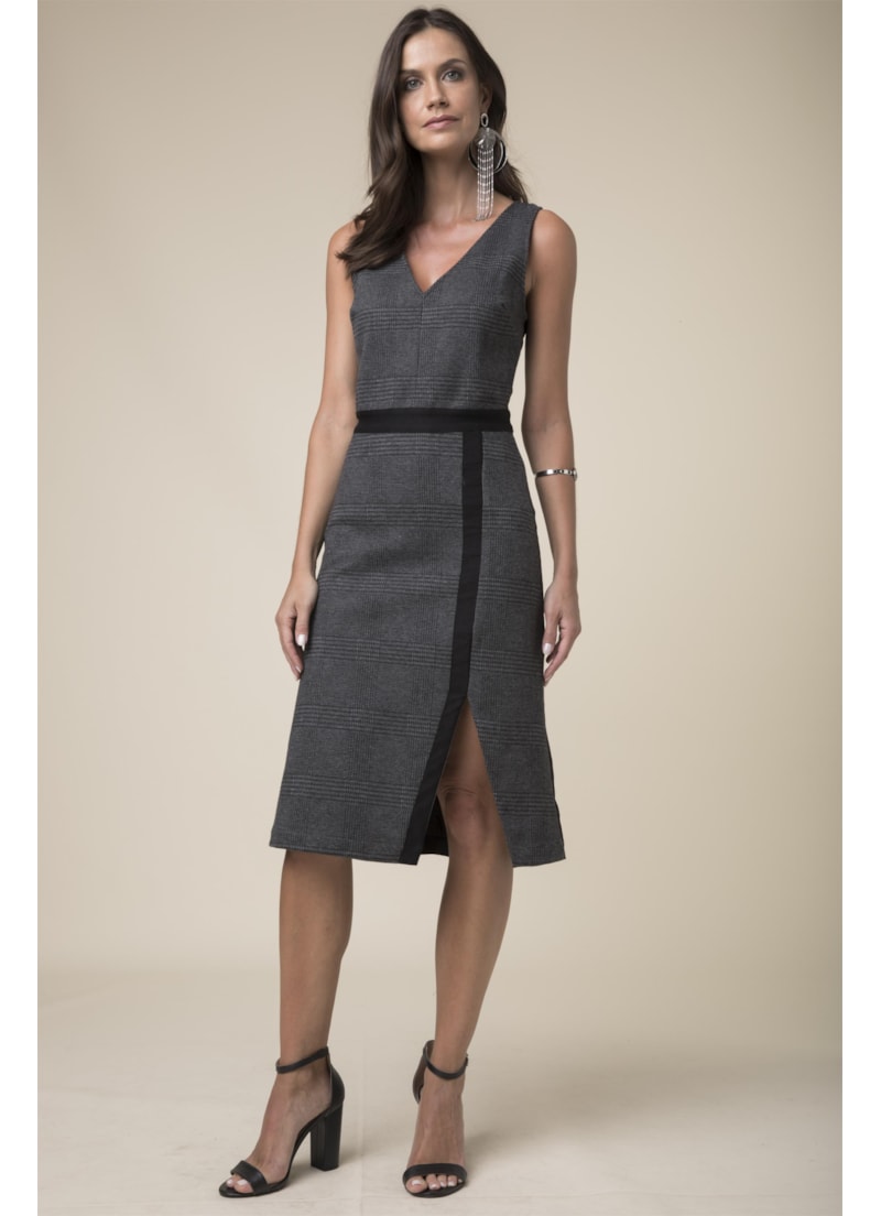 Vestido Midi Xadrez Xadrez C/Preto