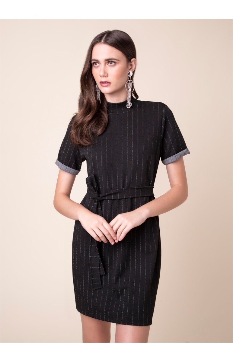 Vestido Moletinho Listrado Preto