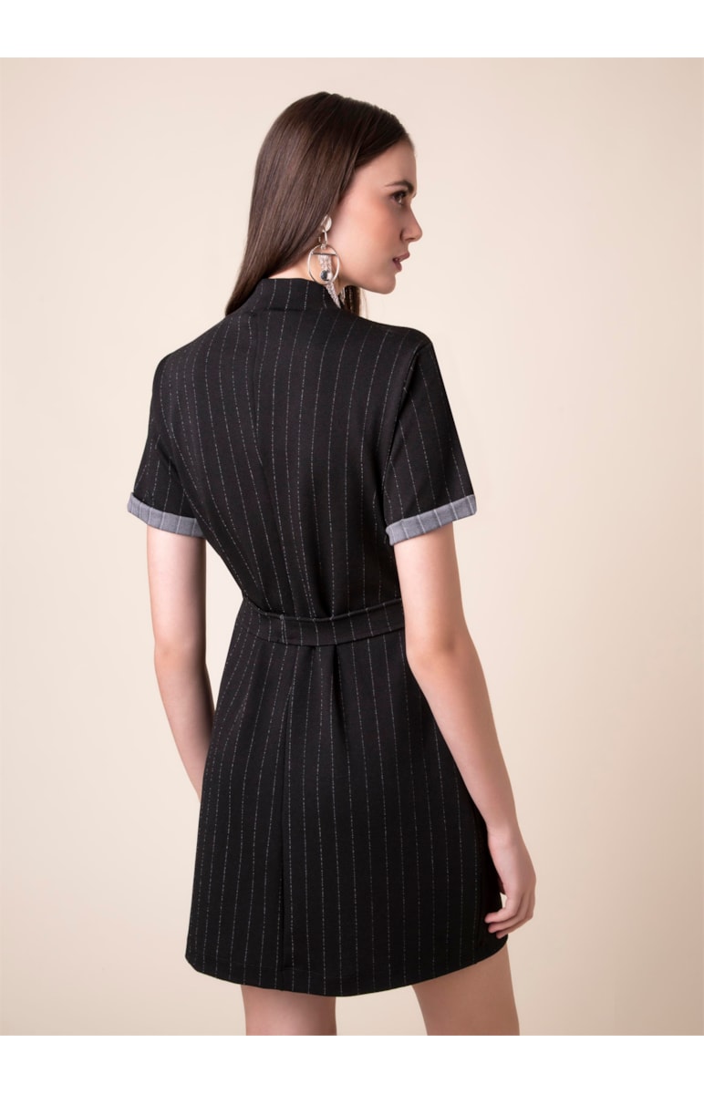 Vestido Moletinho Listrado Preto