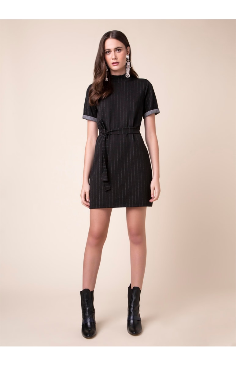 Vestido Moletinho Listrado Preto