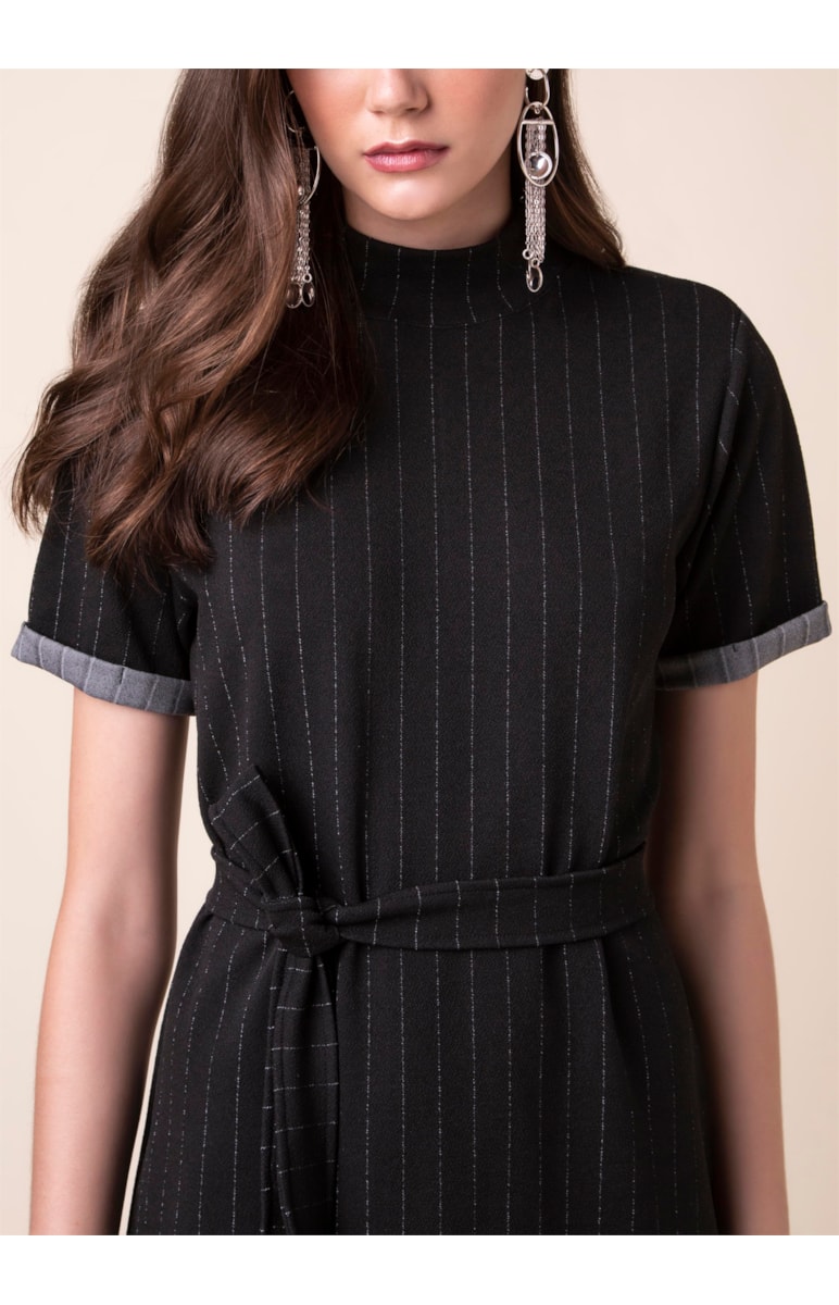 Vestido Moletinho Listrado Preto