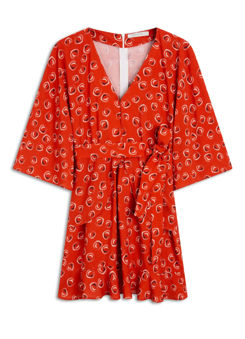 Vestido Polka Manga Morcego Telha