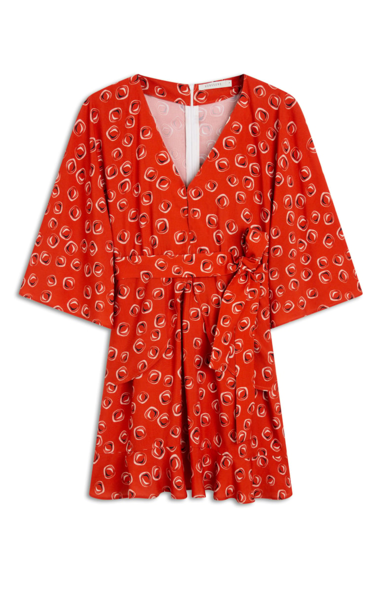 Vestido Polka Manga Morcego Telha