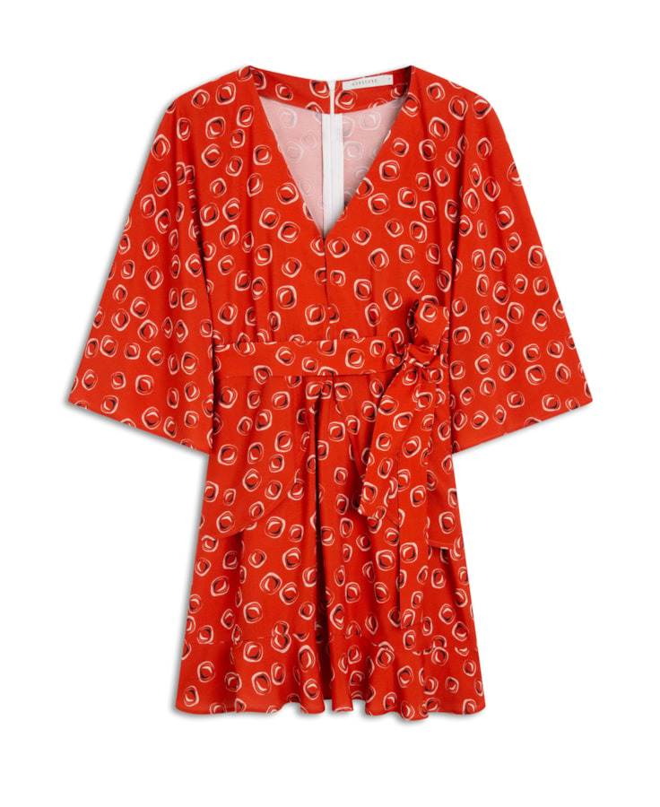 Vestido Polka Manga Morcego Telha