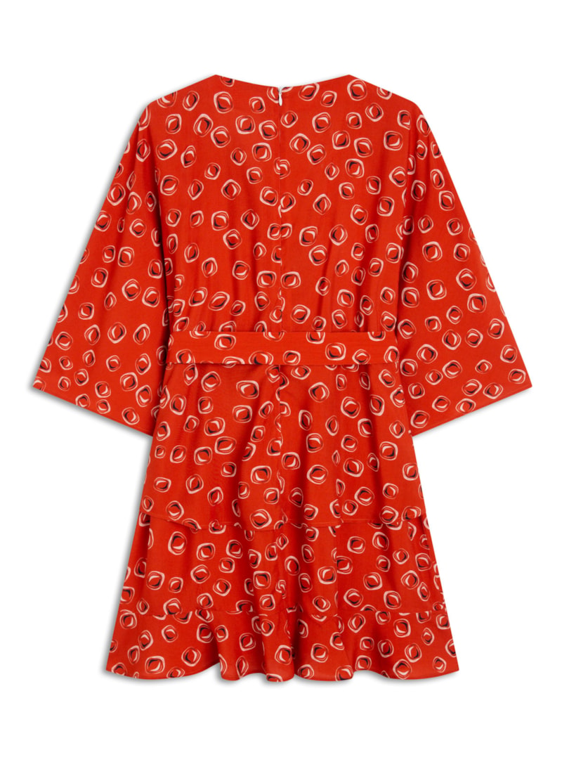 Vestido Polka Manga Morcego Telha
