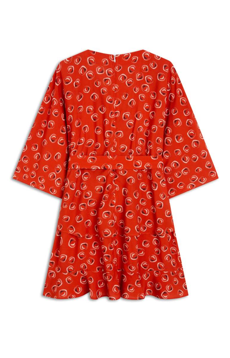 Vestido Polka Manga Morcego Telha