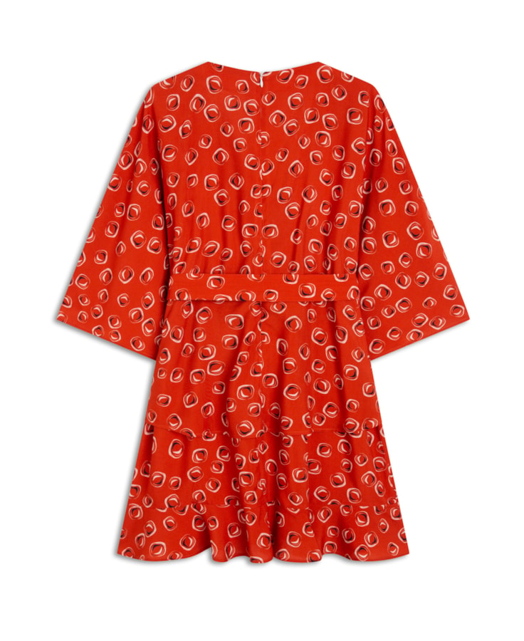 Vestido Polka Manga Morcego Telha