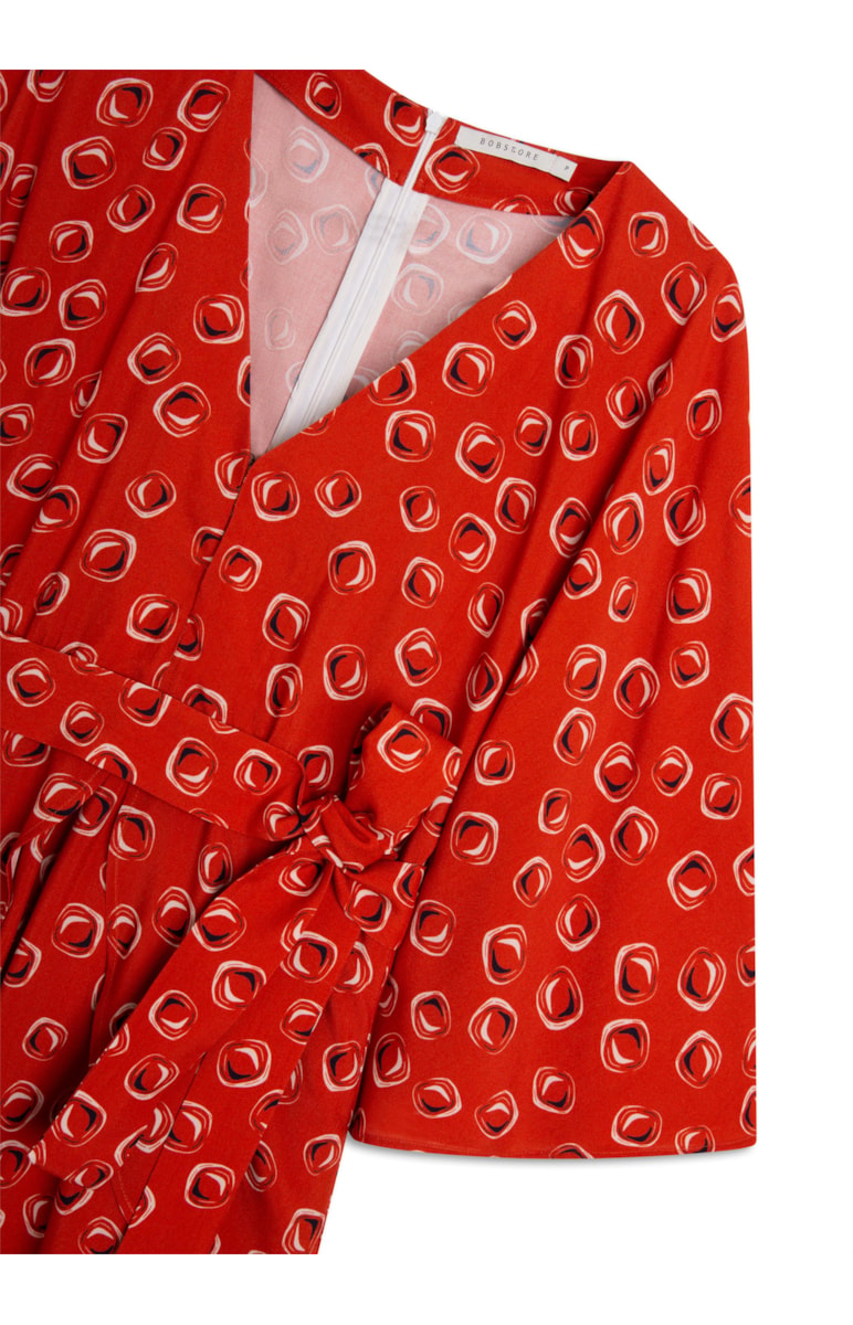 Vestido Polka Manga Morcego Telha
