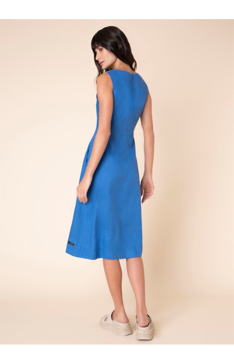 Vestido Puro Linho Godê Azul Bic