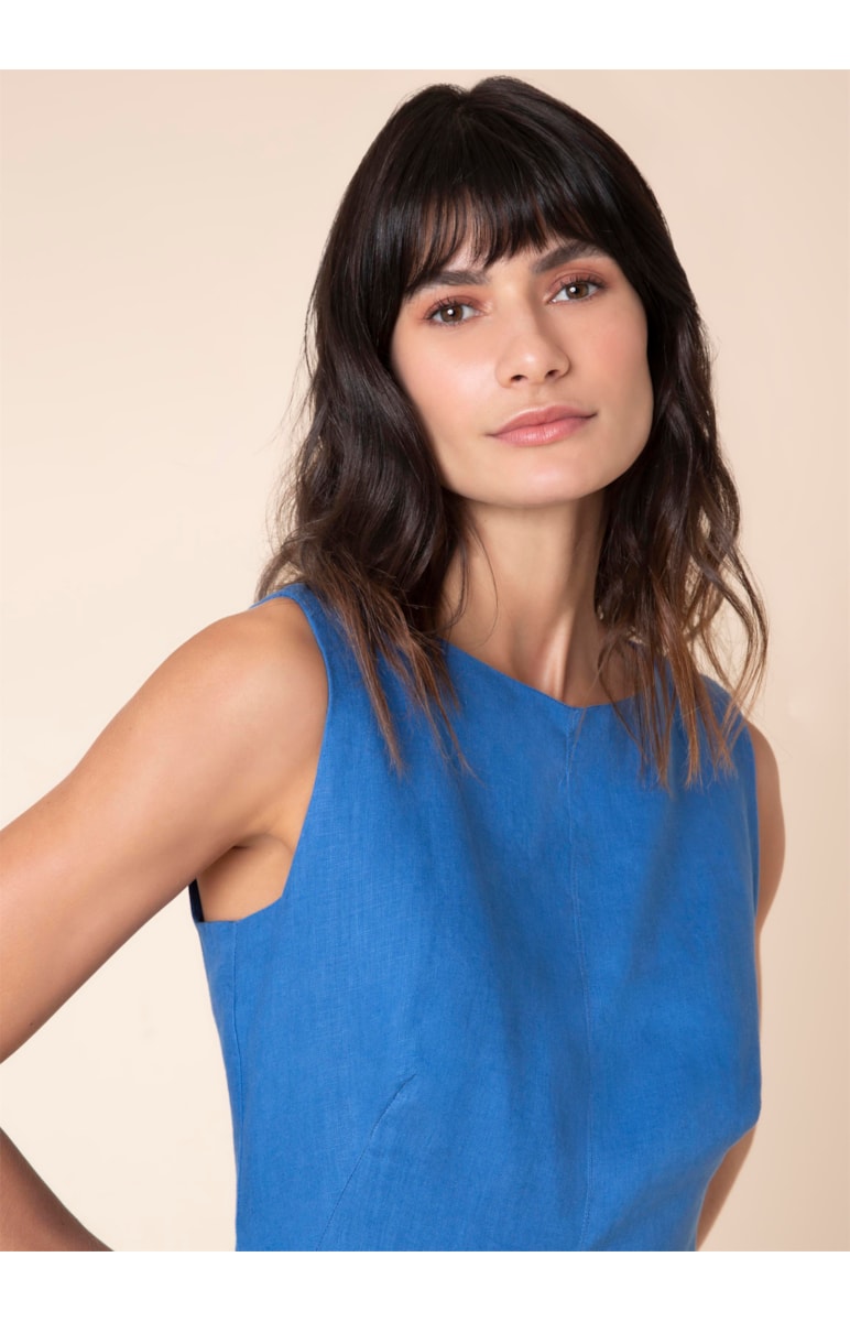 Vestido Puro Linho Godê Azul Bic