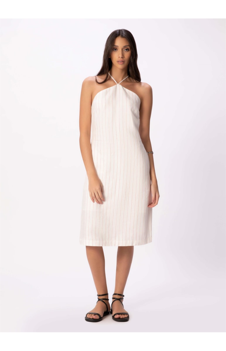 Vestido Puro Linho Stripes Off White