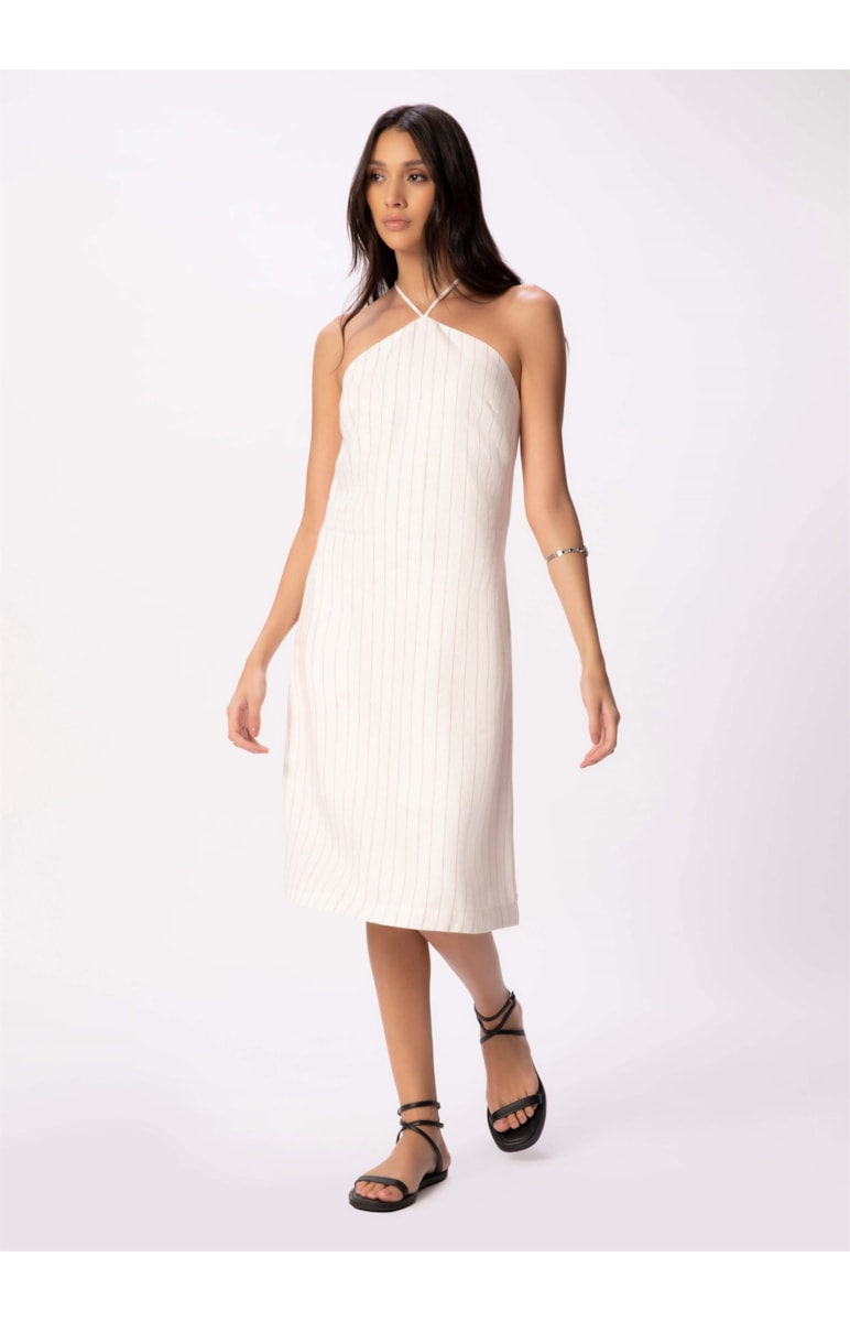 Vestido Puro Linho Stripes Off White