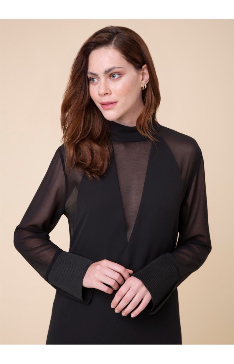 Vestido Recortes Preto