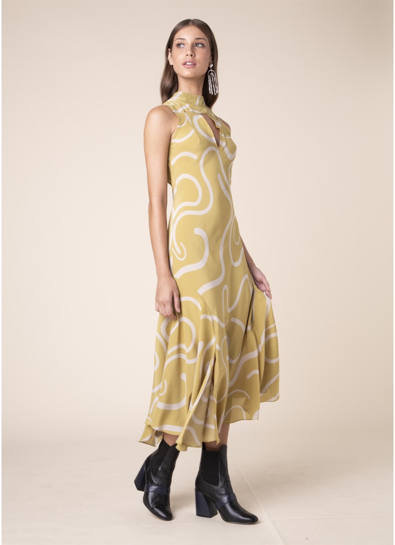 Vestido Seda Curly Stripes Est. Verde Maça