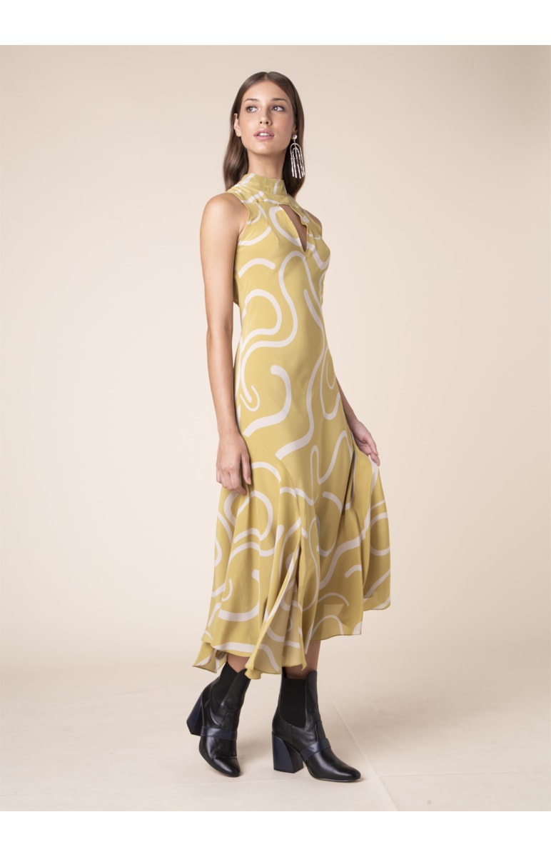 Vestido Seda Curly Stripes Est. Verde Maça