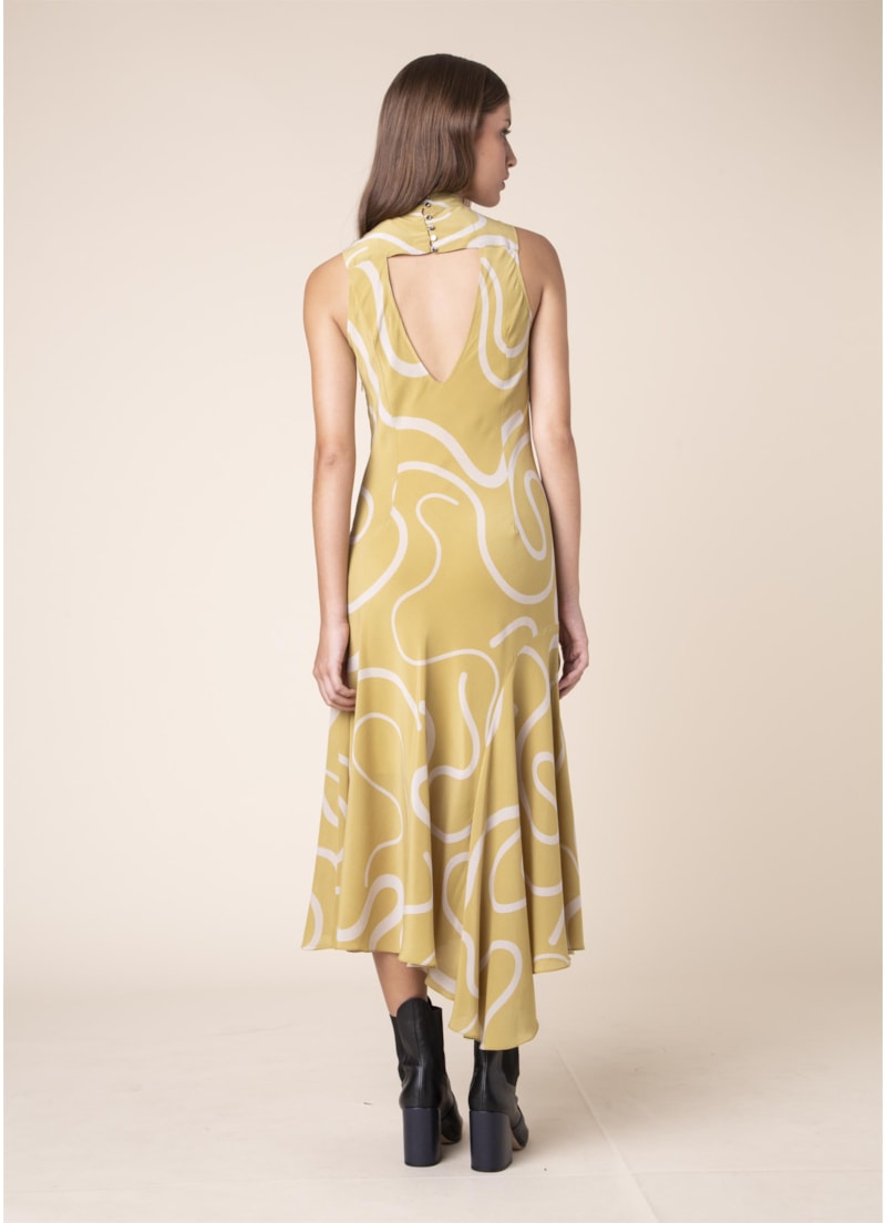 Vestido Seda Curly Stripes Est. Verde Maça