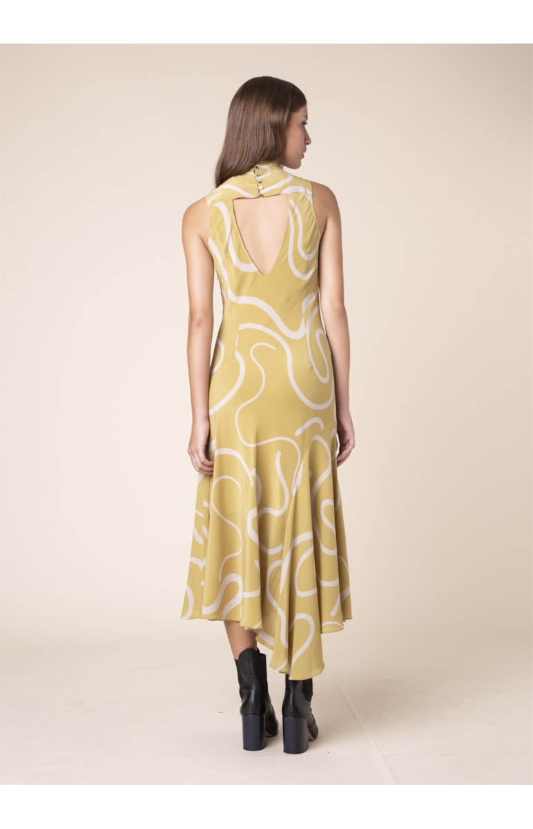 Vestido Seda Curly Stripes Est. Verde Maça