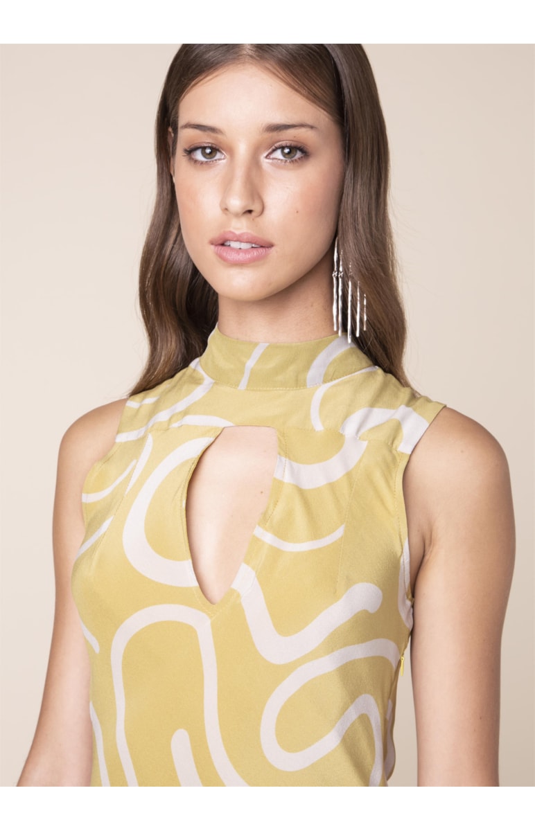 Vestido Seda Curly Stripes Est. Verde Maça