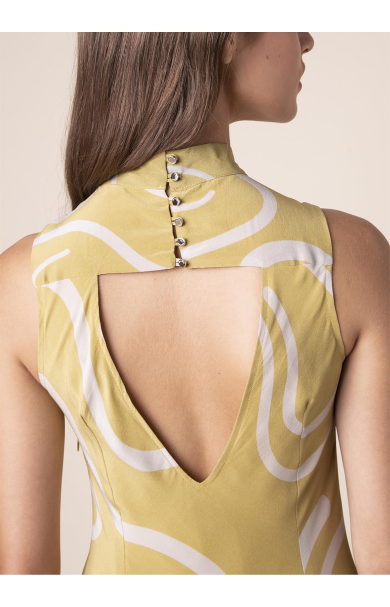 Vestido Seda Curly Stripes Est. Verde Maça
