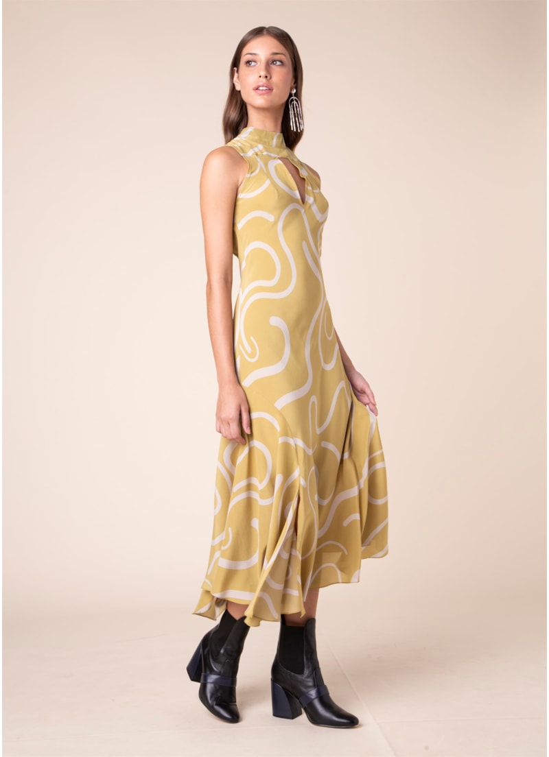 Vestido Seda Curly Stripes Est. Verde Maça