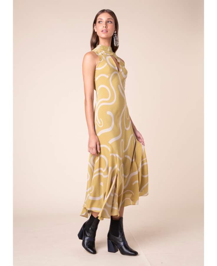 Vestido Seda Curly Stripes Est. Verde Maça