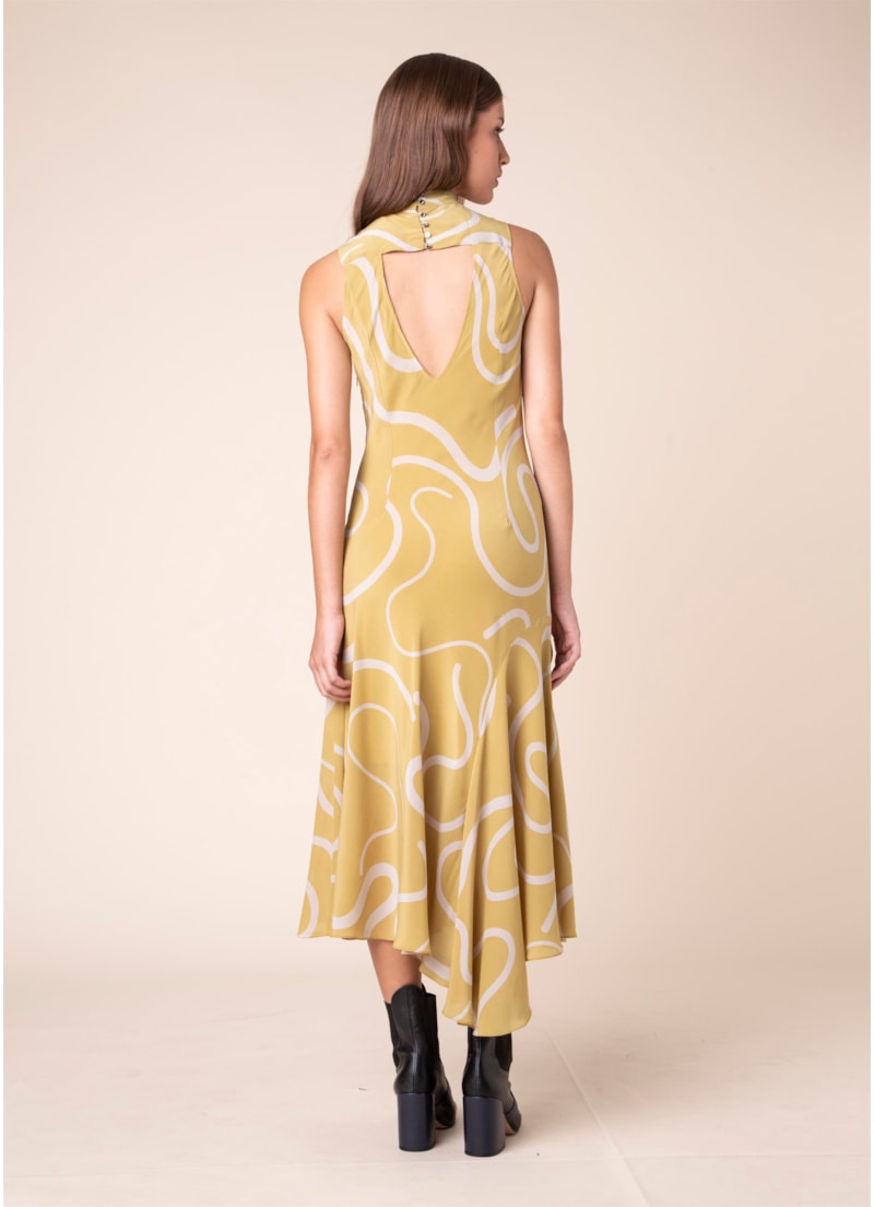 Vestido Seda Curly Stripes Est. Verde Maça