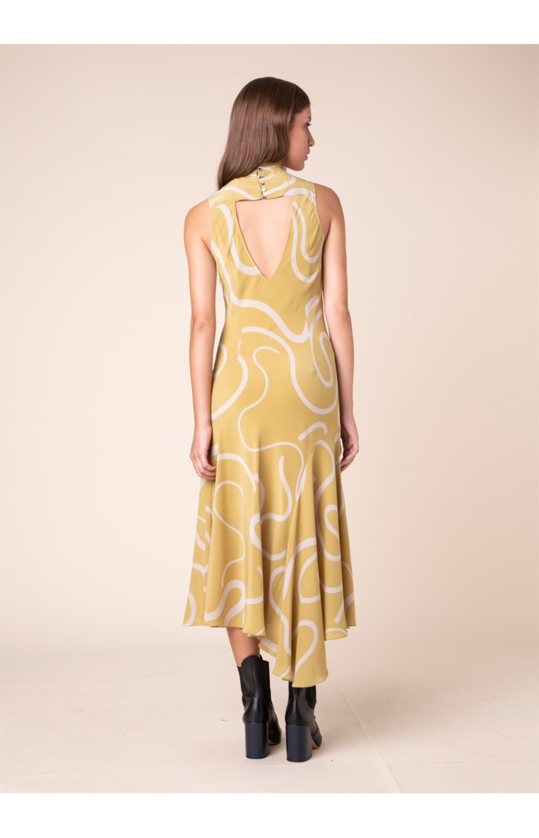 Vestido Seda Curly Stripes Est. Verde Maça