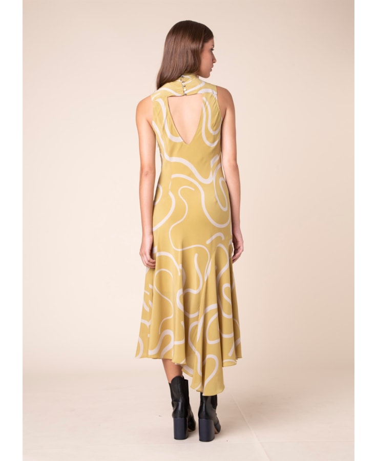 Vestido Seda Curly Stripes Est. Verde Maça