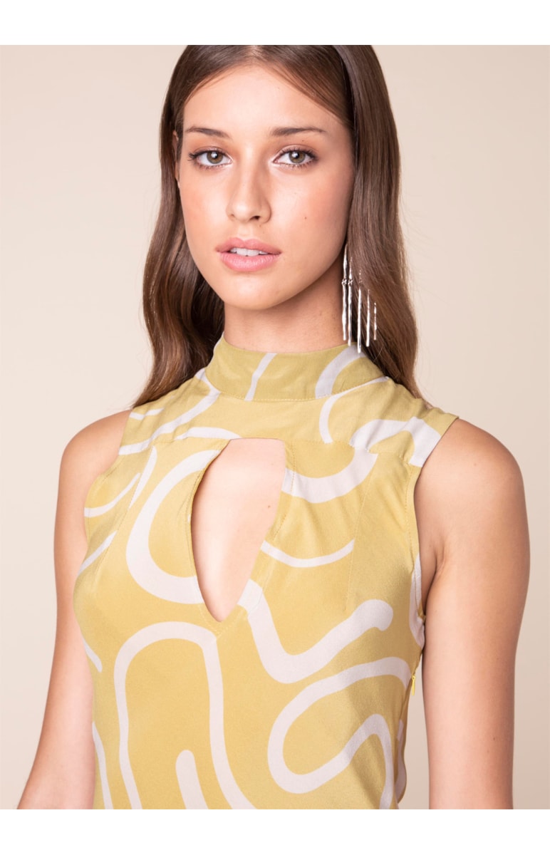 Vestido Seda Curly Stripes Est. Verde Maça
