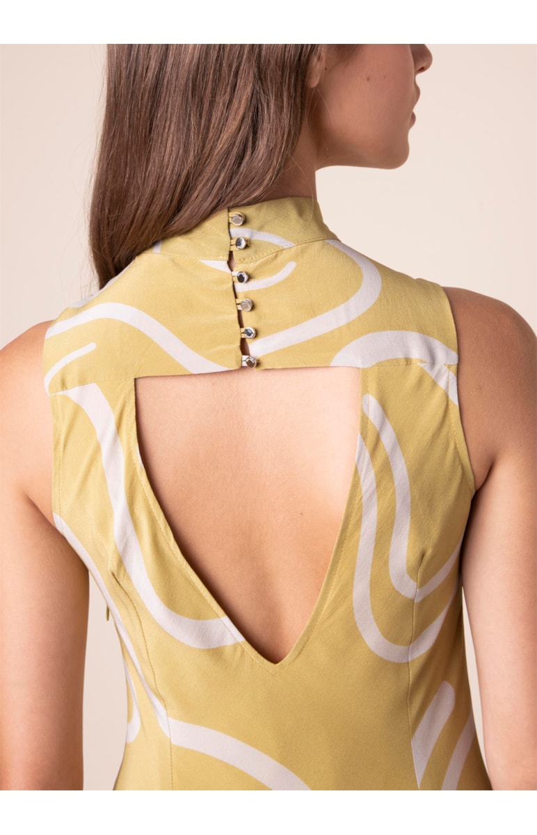 Vestido Seda Curly Stripes Est. Verde Maça