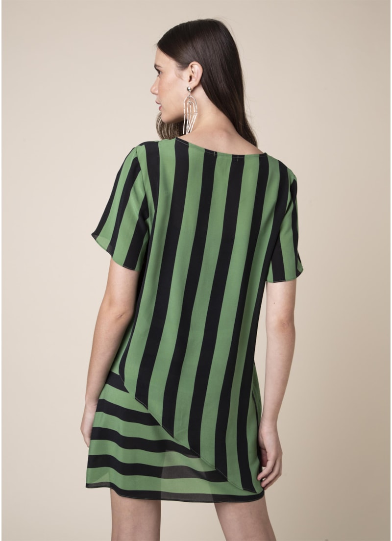 Vestido Seda Listra Estampado Pistache