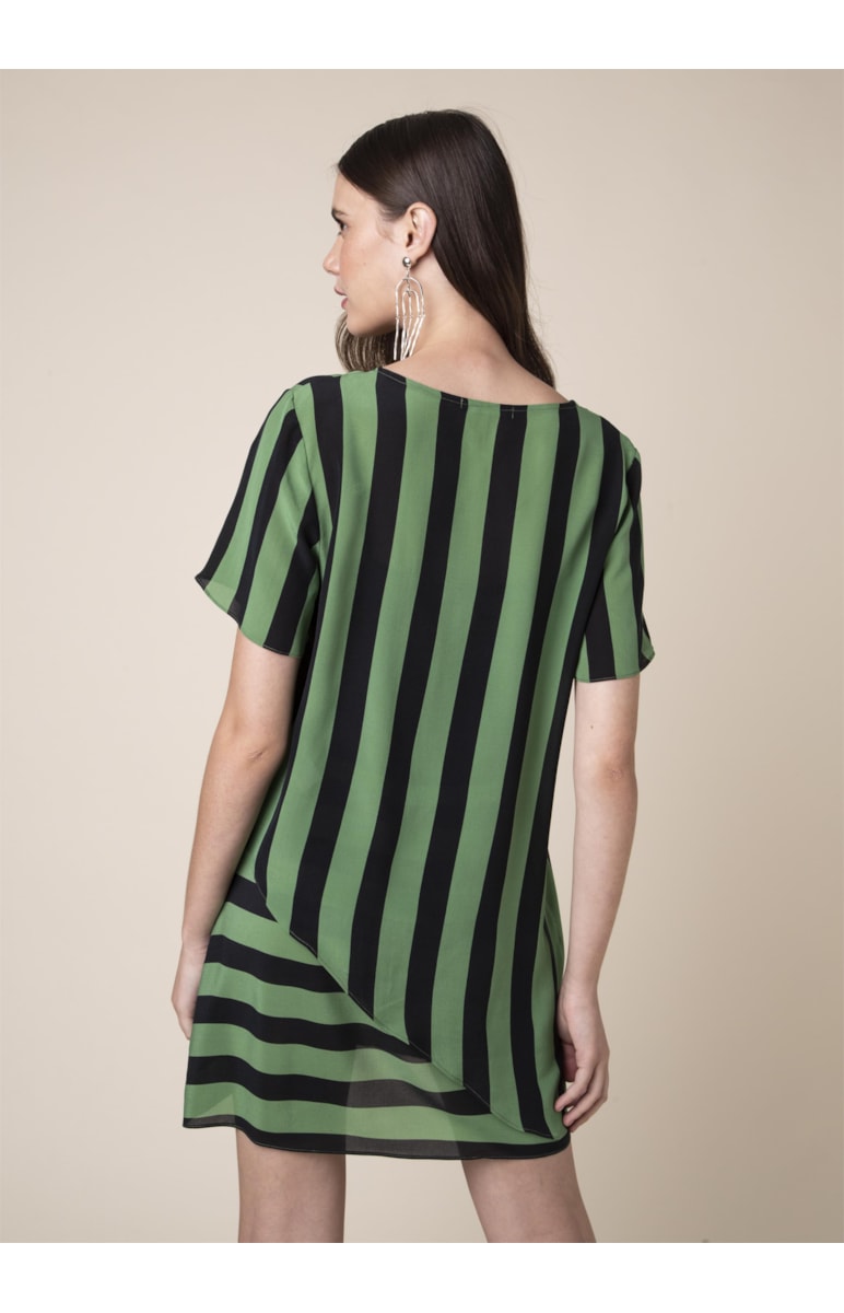 Vestido Seda Listra Estampado Pistache