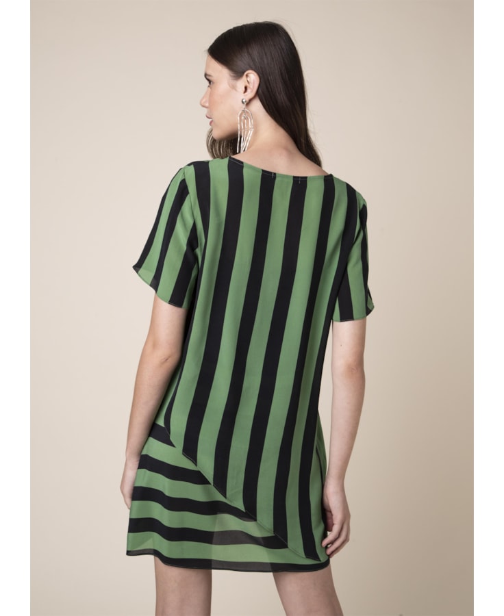Vestido Seda Listra Estampado Pistache