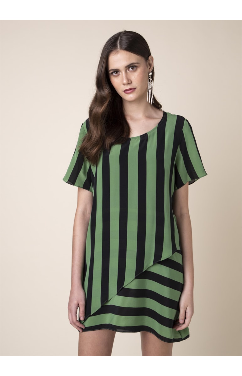 Vestido Seda Listra Estampado Pistache