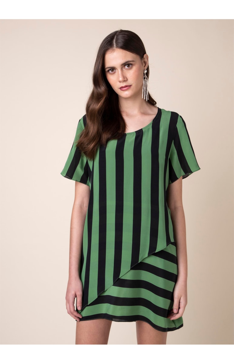 Vestido Seda Listra Estampado Pistache