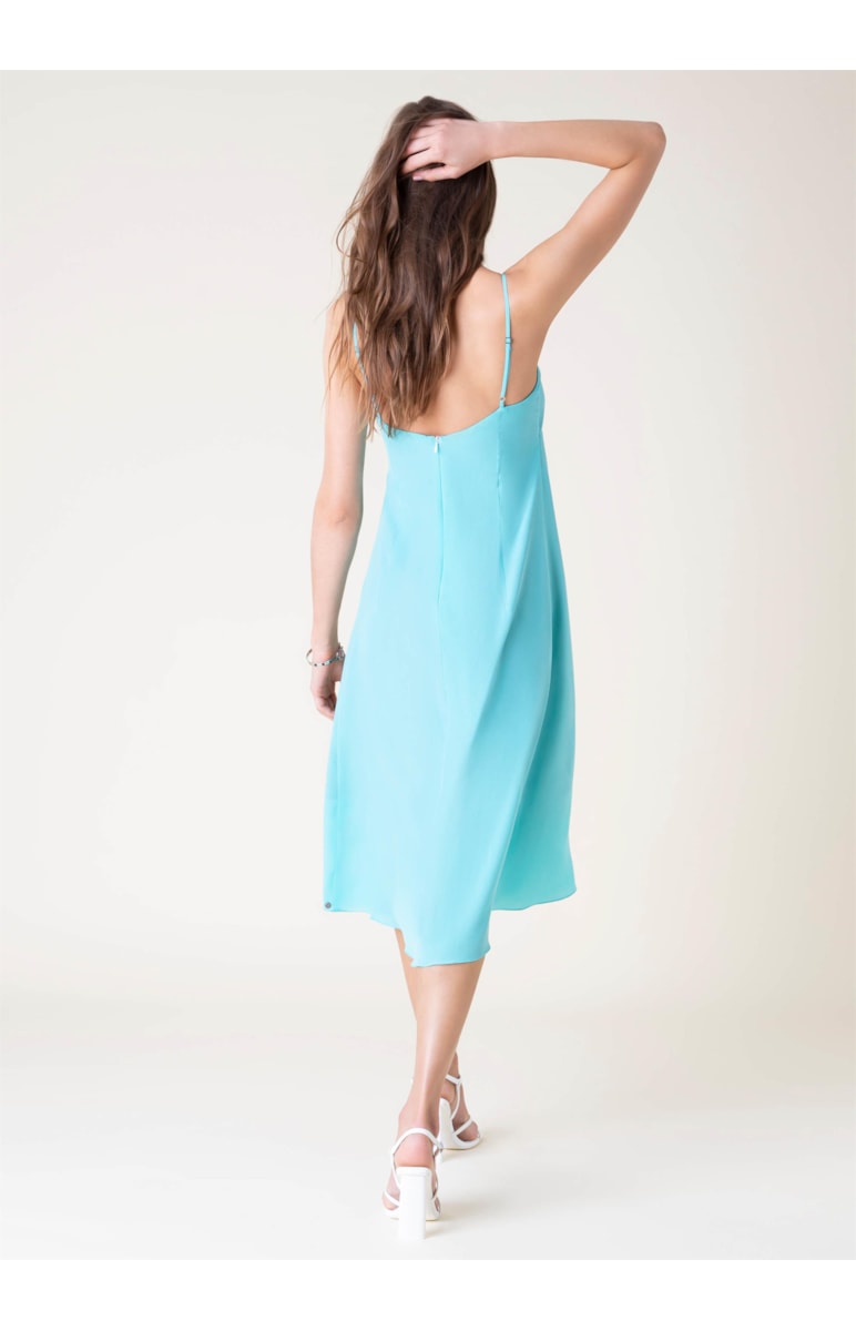 Vestido Seda Midi Franzido Verde Maca