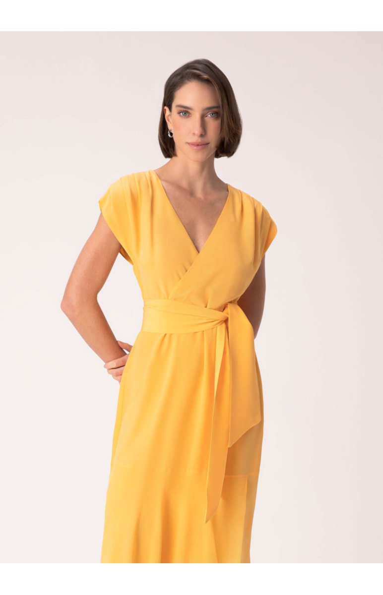 Vestido Seda Transpasse Amarelo