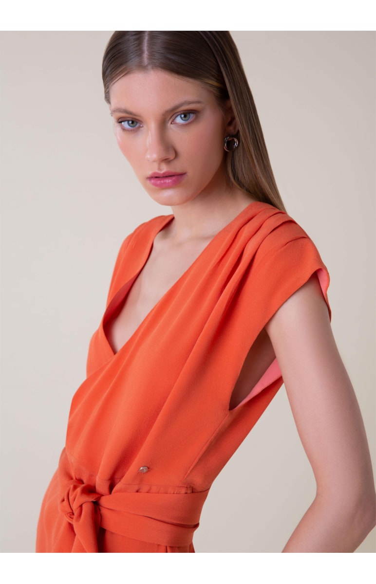Vestido Seda Transpasse Laranja