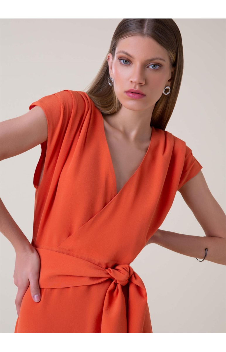 Vestido Seda Transpasse Laranja