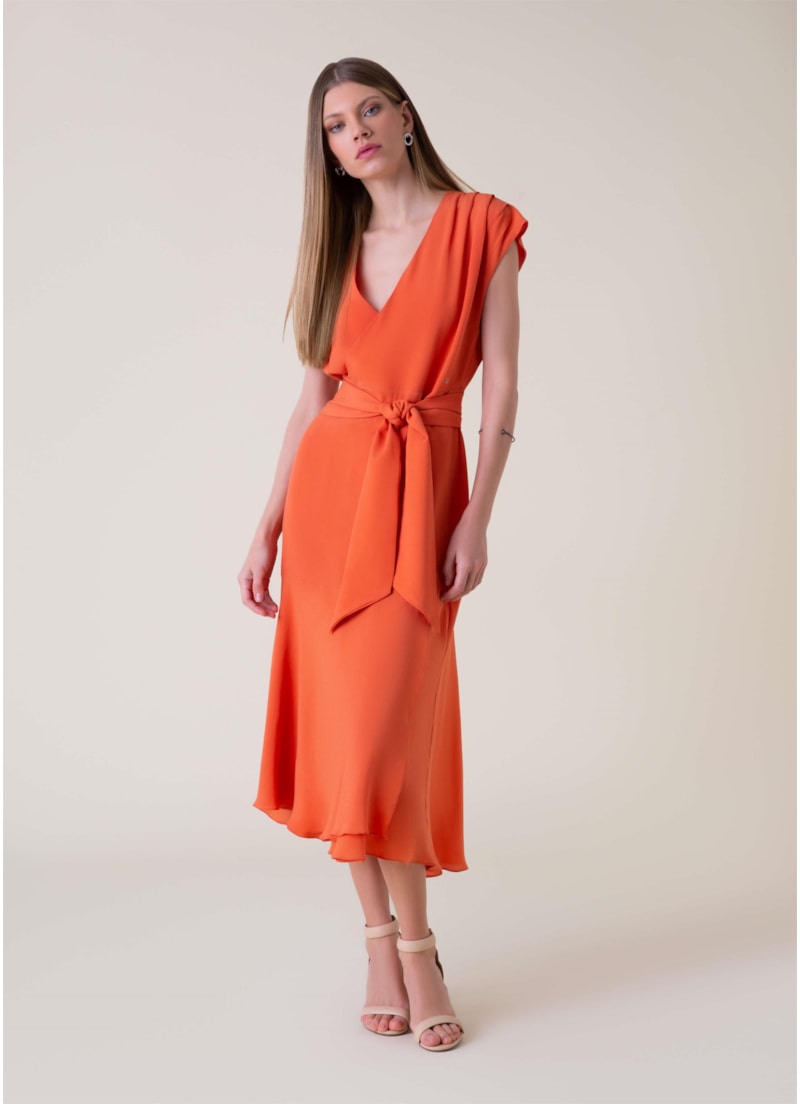 Vestido Seda Transpasse Laranja