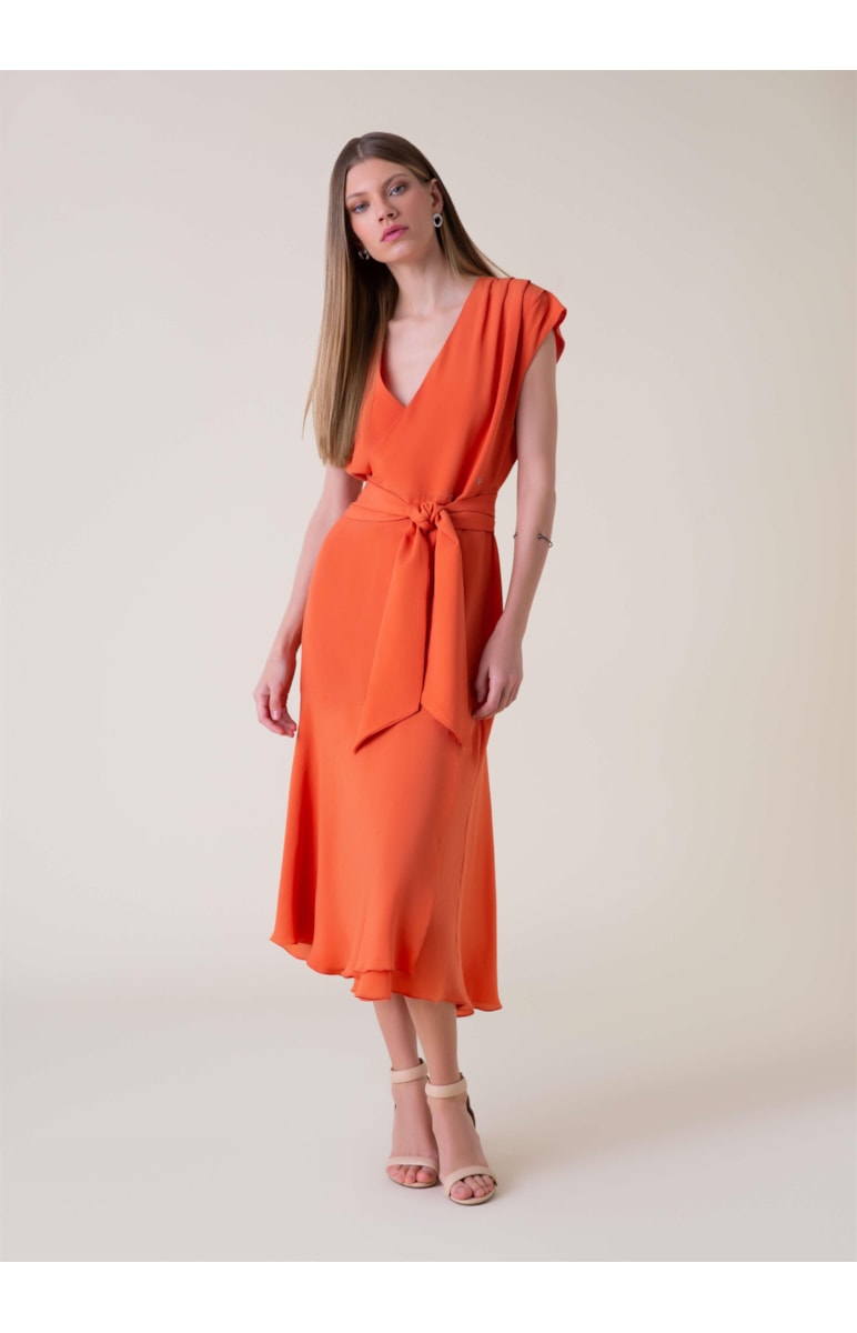 Vestido Seda Transpasse Laranja