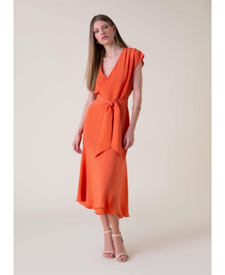 Vestido Seda Transpasse Laranja