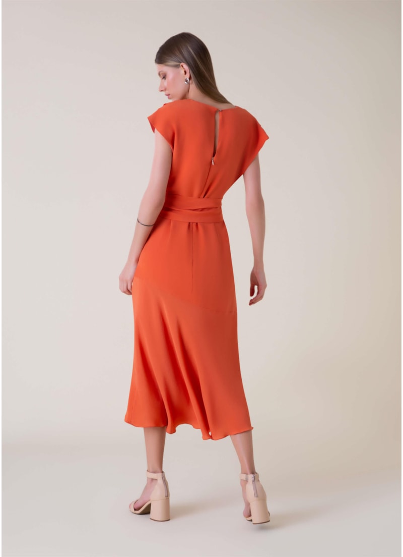 Vestido Seda Transpasse Laranja