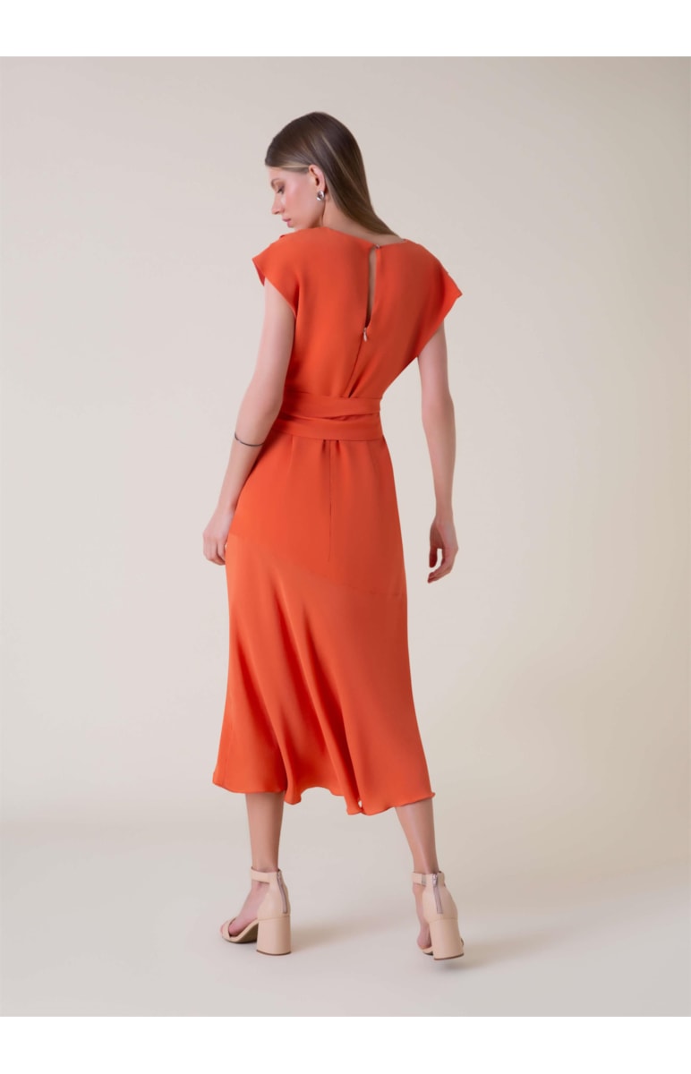 Vestido Seda Transpasse Laranja
